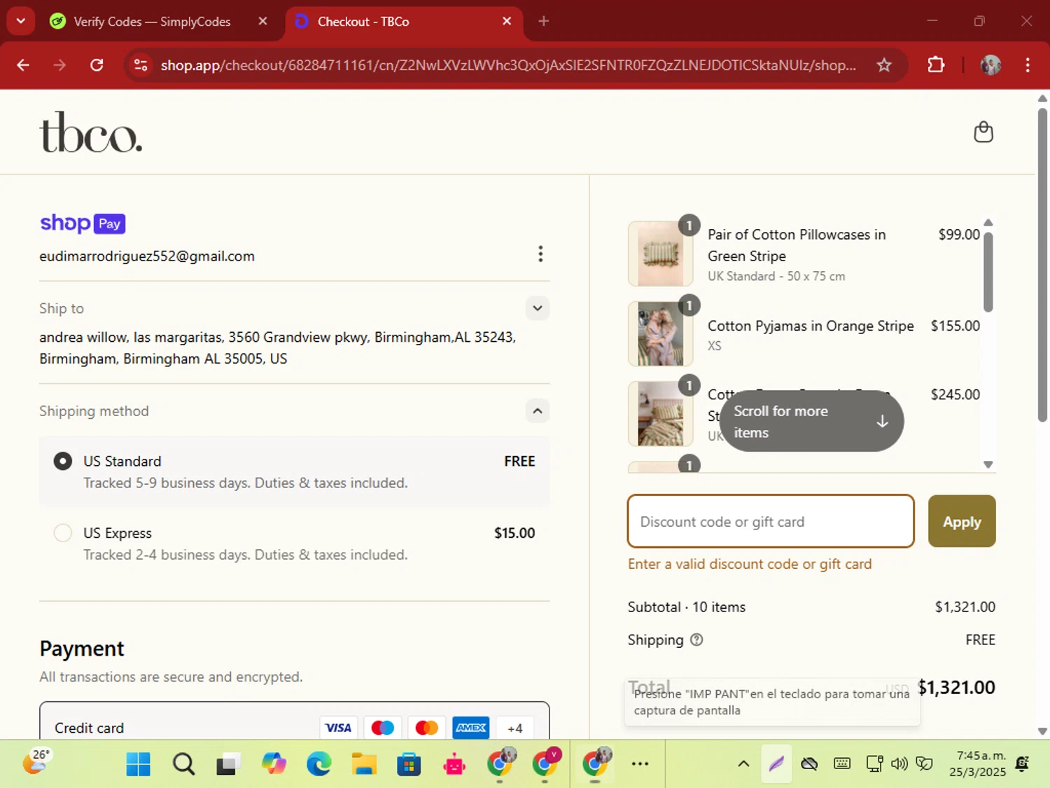 The Tartan Blanket promo code screenshot showing code SMS10 applied at The Tartan Blanket checkout page. Uploaded by SimplyCodes community member ShrewdSeeker5445 on Mar 25, 2025