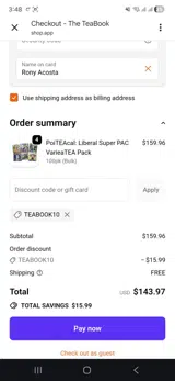 Teabook10 coupon verification screenshot