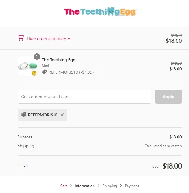 where to use The Teething Egg promo code box