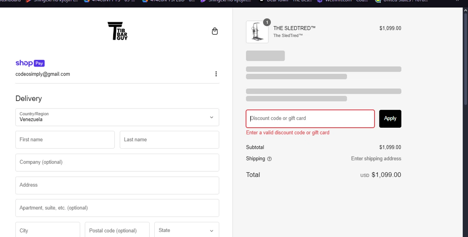 The Tib Bar Guy promo code screenshot showing code 2024 applied at The Tib Bar Guy checkout page. Uploaded by SimplyCodes community member Irelia on Jan 11, 2025