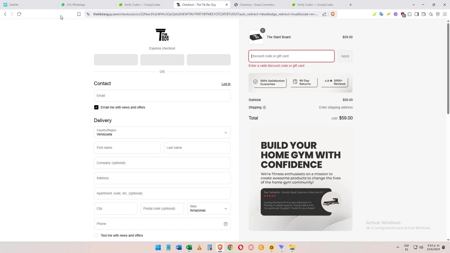 The Tib Bar Guy promo code screenshot showing code GML applied at The Tib Bar Guy checkout page. Uploaded by SimplyCodes community member Darkosukaru on Jun 10, 2025