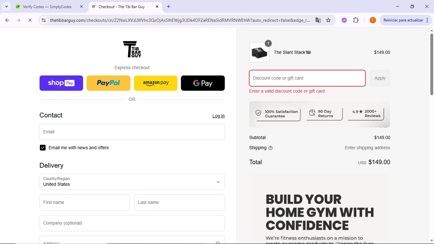 The Tib Bar Guy promo code screenshot showing code GML applied at The Tib Bar Guy checkout page. Uploaded by SimplyCodes community member TreasureSleuth5198 on Jun 10, 2025