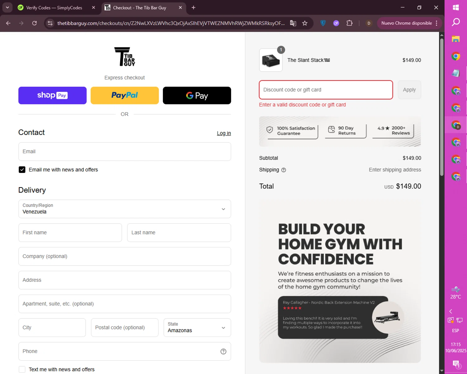 The Tib Bar Guy promo code screenshot showing code HOUSESTRONG applied at The Tib Bar Guy checkout page. Uploaded by SimplyCodes community member mileSalima on Jun 10, 2025