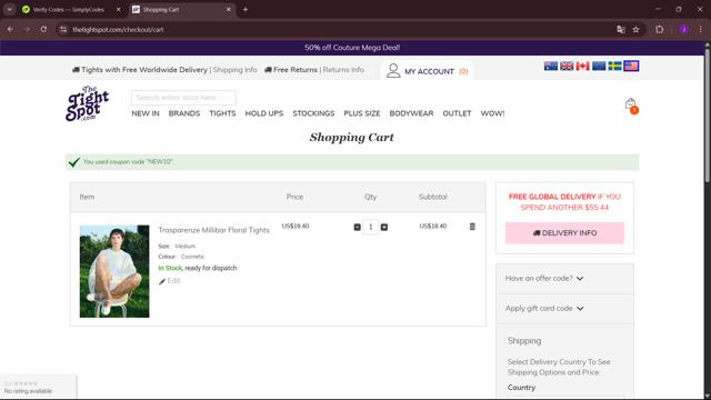 The Tight Spot checkout page showing The Tight Spot discount code box | Screenshot taken by SimplyCodes community member on Aug 11, 2025