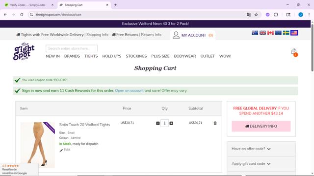 The Tight Spot checkout page showing The Tight Spot discount code box | Screenshot taken by SimplyCodes community member on Jun 18, 2025