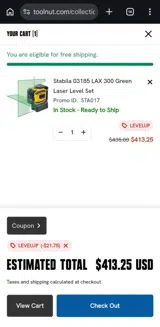 levelup coupon verification screenshot