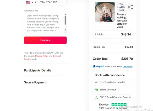 The Tour Guy checkout page showing The Tour Guy promo code box | Screenshot taken by SimplyCodes community member on Jul 17, 2025