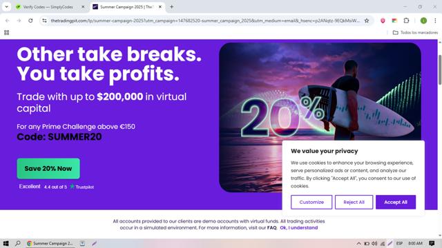 TheTradingPit checkout page showing TheTradingPit promo code box | Screenshot taken by SimplyCodes community member on Aug 11, 2025