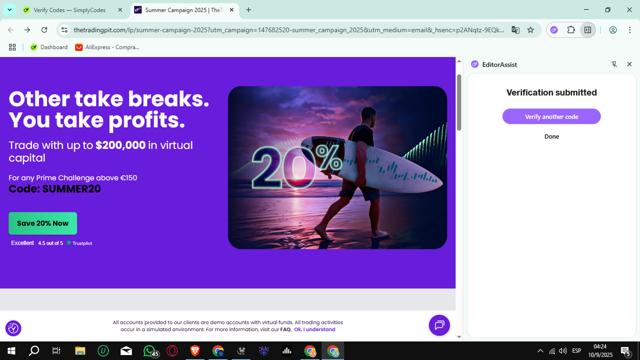 TheTradingPit checkout page showing TheTradingPit promo code box | Screenshot taken by SimplyCodes community member on Sep 10, 2025