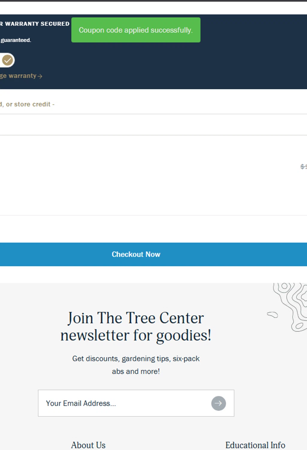 The Tree Center promo code screenshot showing code Plants20 applied at The Tree Center checkout page. Uploaded by SimplyCodes community member Jose_515 on Oct 25, 2025