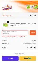 COZY20 coupon verification screenshot