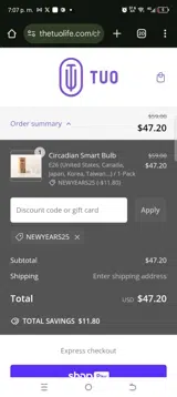 Newyears25 coupon verification screenshot
