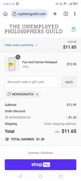 NEWSIGNUP24 coupon verification screenshot