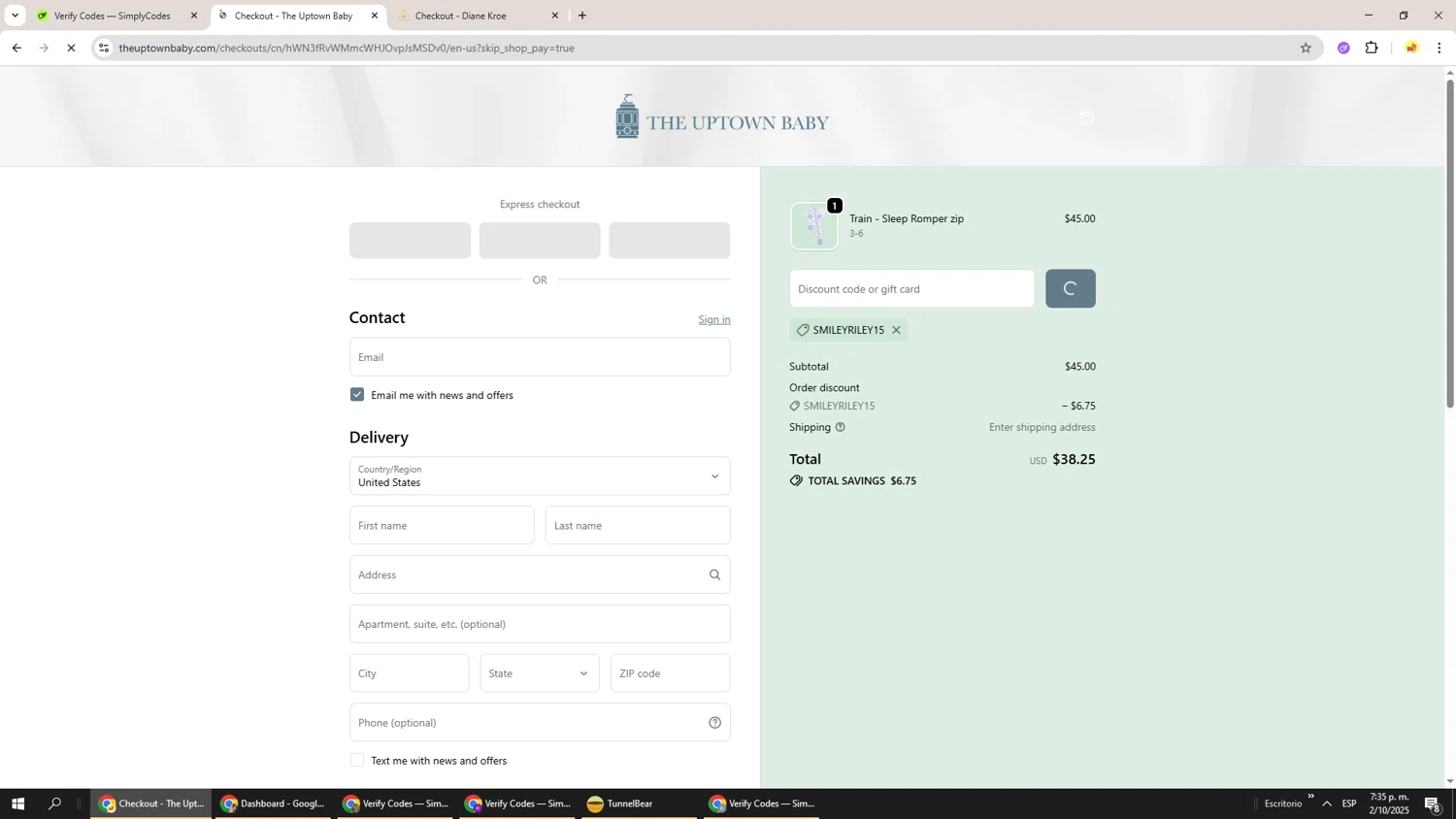 The Uptown Baby promo code screenshot showing code Smileyriley15 applied at The Uptown Baby checkout page. Uploaded by SimplyCodes community member Richard251 on Oct 2, 2025