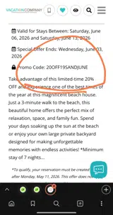 The Vacation Company coupon verification screenshot