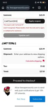 The Vapers World coupon verification screenshot