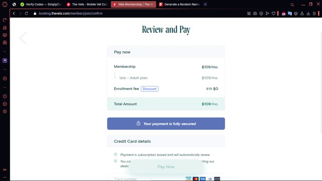 The Vets checkout page showing The Vets promo code box | Screenshot taken by SimplyCodes community member on Mar 1, 2025