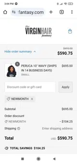 NEWMONTH coupon verification screenshot