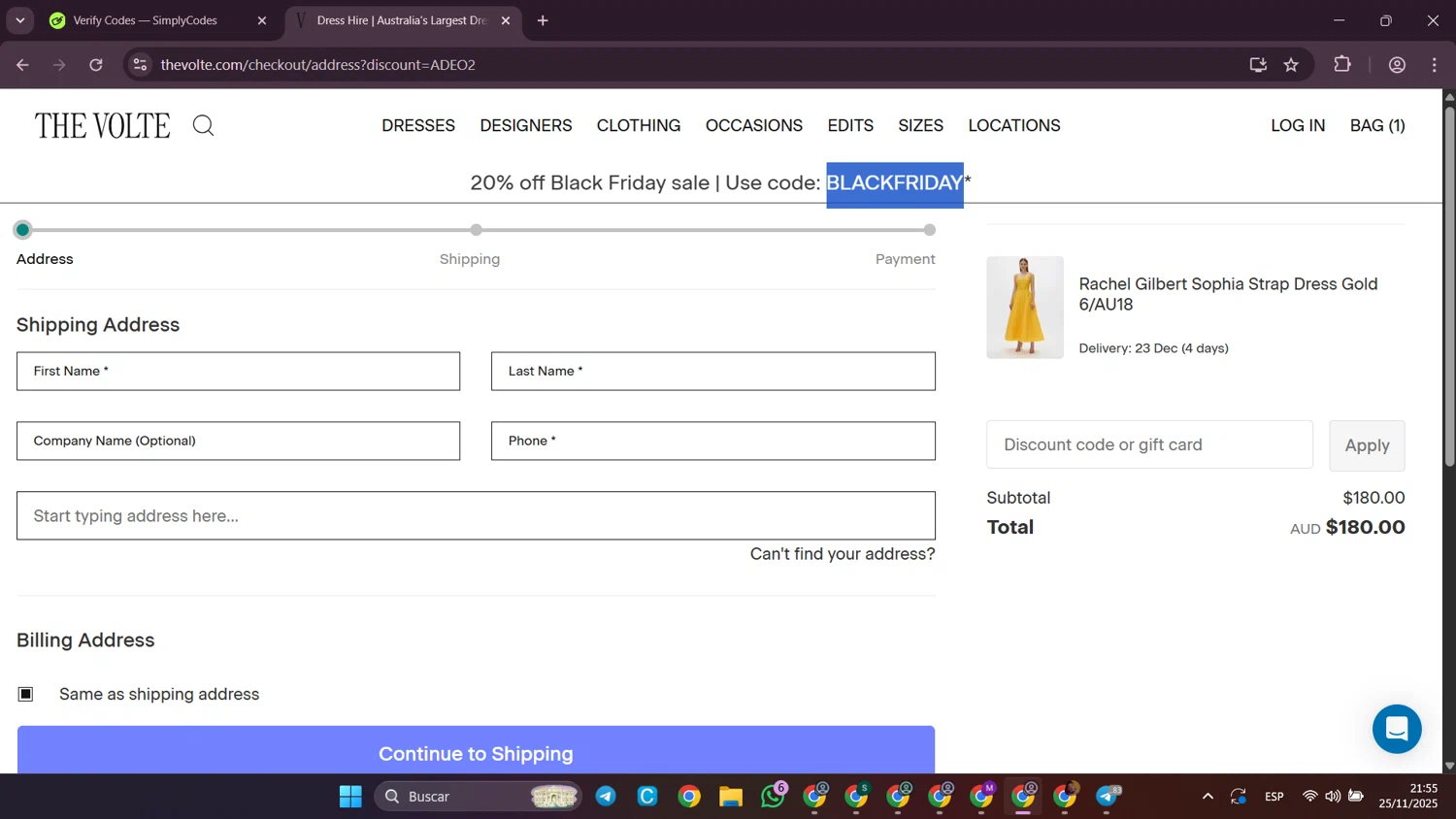 The Volte discount code screenshot showing code BLACKFRIDAY applied at The Volte checkout page. Uploaded by SimplyCodes community member SilverWhiz4145 on Nov 26, 2025