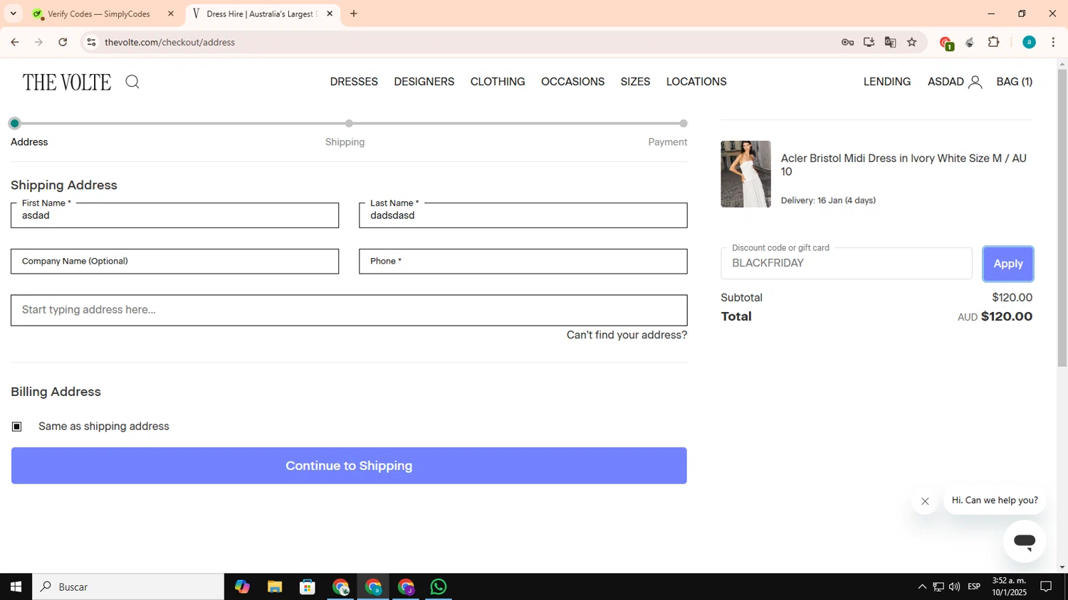 The Volte discount code screenshot showing code BLACKFRIDAY applied at The Volte checkout page. Uploaded by SimplyCodes community member CouponSage4959 on Jan 10, 2025