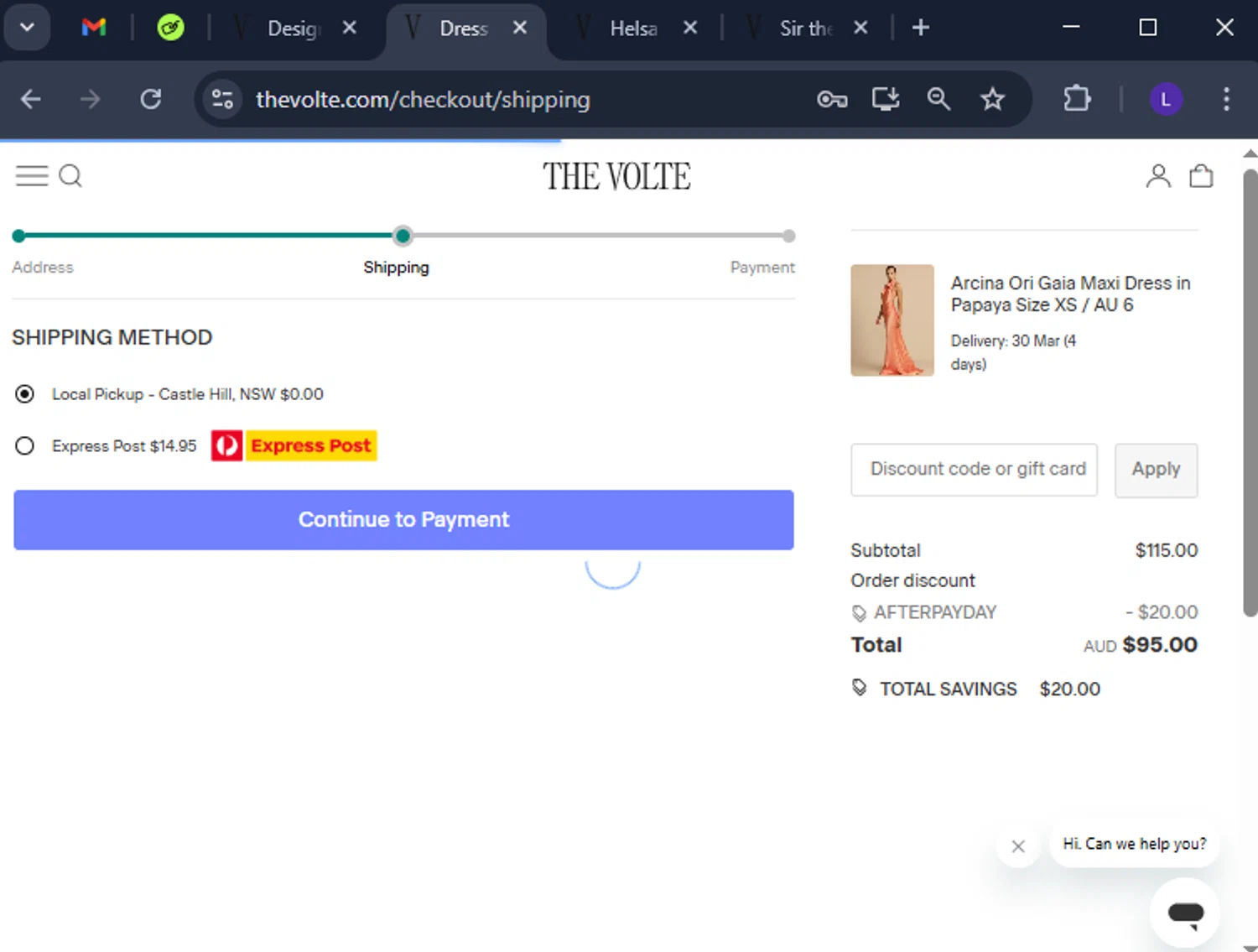 The Volte checkout page showing The Volte discount code box | Screenshot taken by SimplyCodes community member on Mar 20, 2025