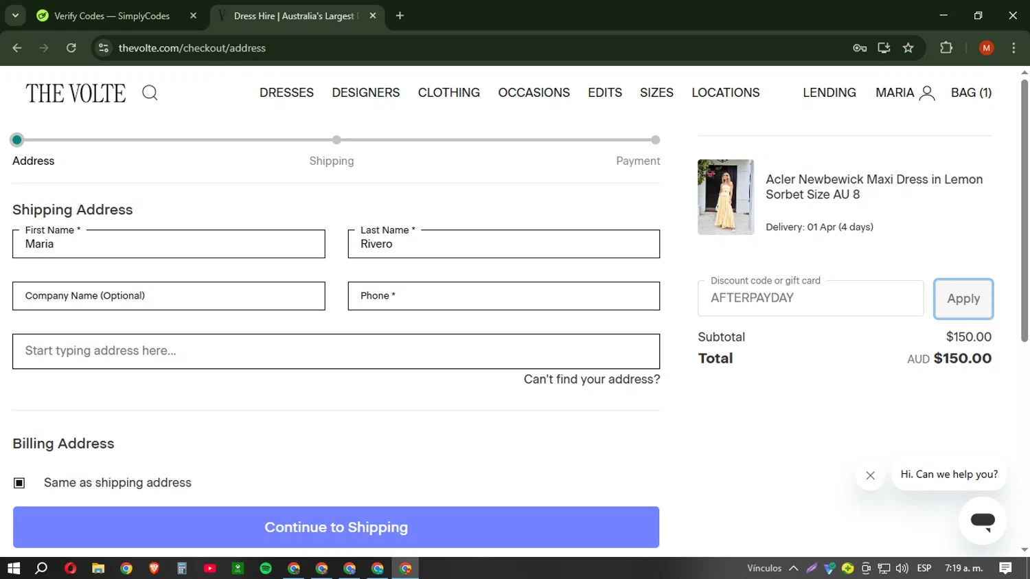 The Volte checkout page showing The Volte discount code box | Screenshot taken by SimplyCodes community member on Mar 26, 2025