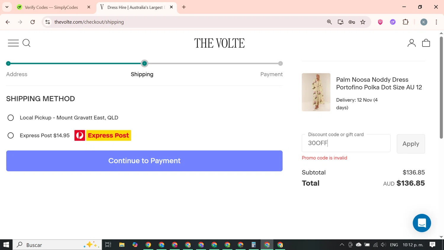 The Volte discount code screenshot showing code 30OFF applied at The Volte checkout page. Uploaded by SimplyCodes community member SavingsBoss9912 on Nov 5, 2025