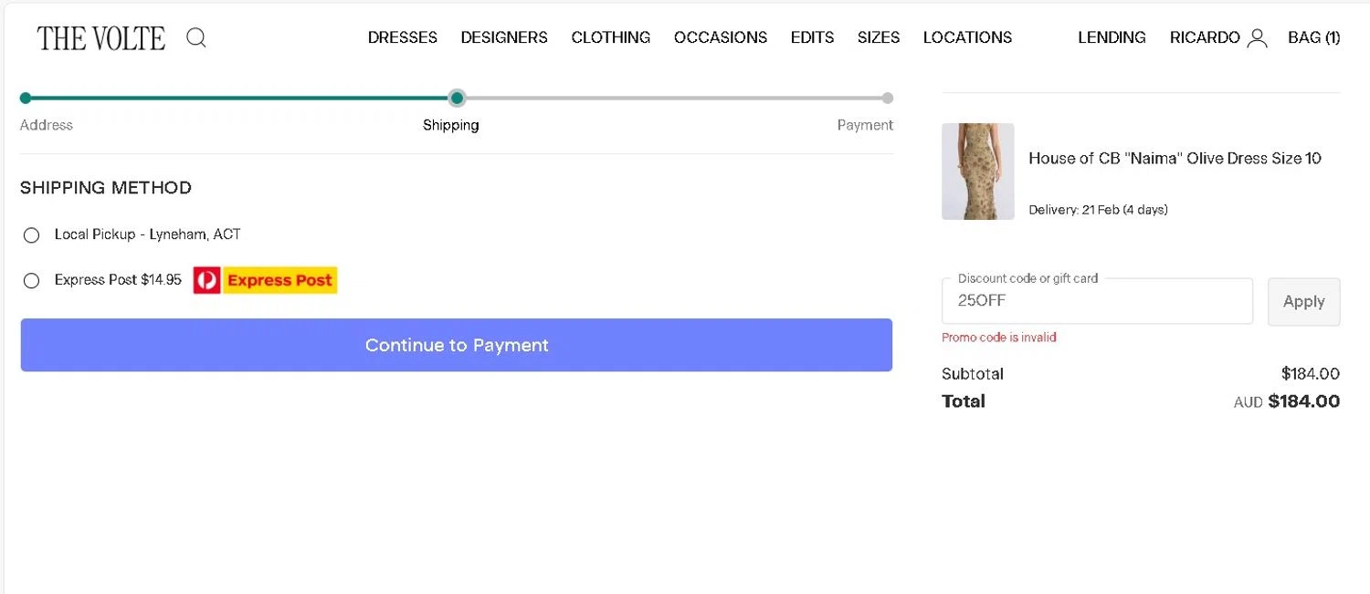 The Volte discount code screenshot showing code 25OFF applied at The Volte checkout page. Uploaded by SimplyCodes community member LAMINEJAMAL on Feb 13, 2026