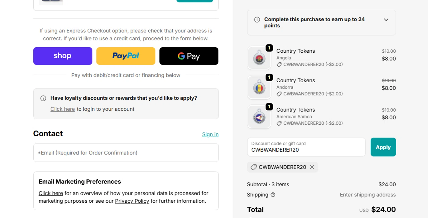 The Wander Club discount code screenshot showing code CWBWANDERER20 applied at The Wander Club checkout page. Uploaded by SimplyCodes community member shark12 on Oct 8, 2025