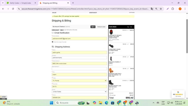 The Warming Store checkout page showing The Warming Store coupon code box | Screenshot taken by SimplyCodes community member on Sep 1, 2025