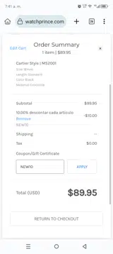NEW10 coupon verification screenshot