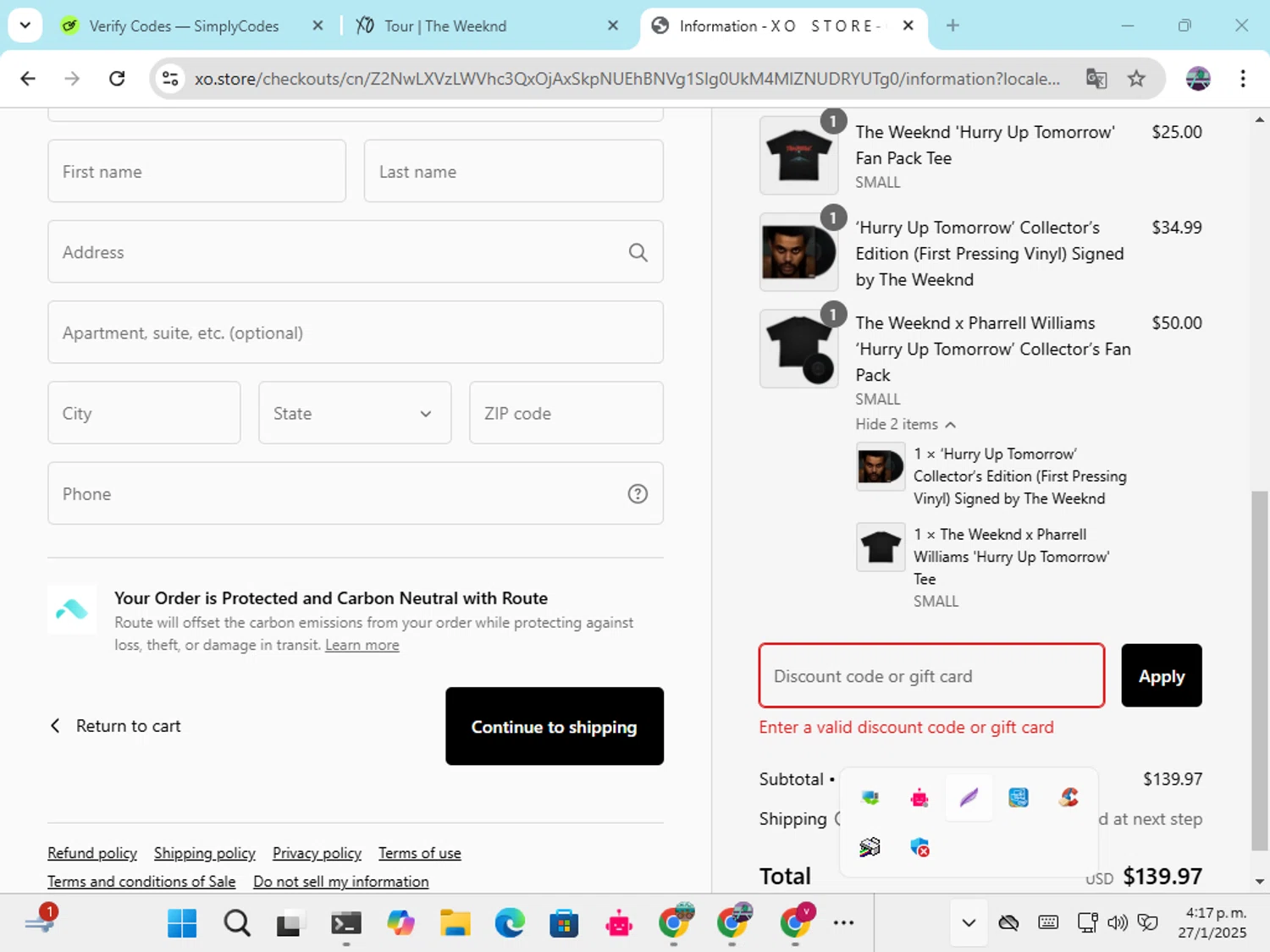 XO Store promo code screenshot showing code SUMMER25 applied at XO Store checkout page. Uploaded by SimplyCodes community member DiscountGenius6081 on Jan 27, 2025
