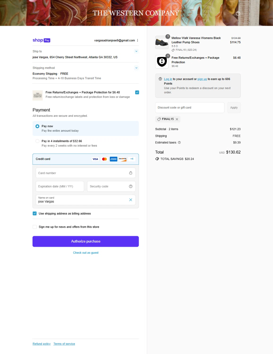 The Western Company promo code screenshot showing code FINAL15 applied at The Western Company checkout page. Uploaded by SimplyCodes community member Rossimar on Aug 27, 2025