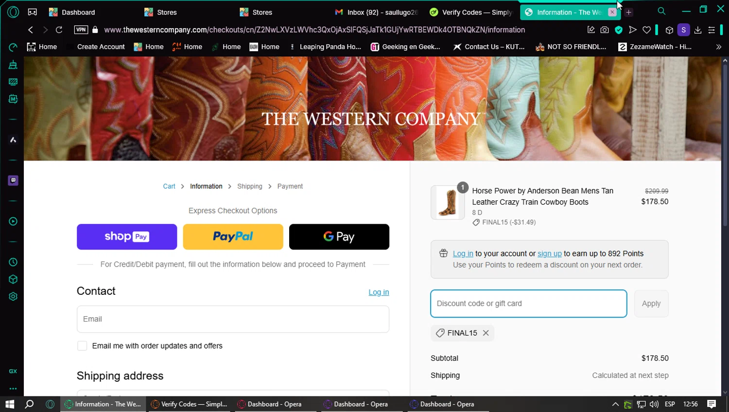 The Western Company promo code screenshot showing code FINAL15 applied at The Western Company checkout page. Uploaded by SimplyCodes community member VoucherSentinel6666 on Mar 31, 2025