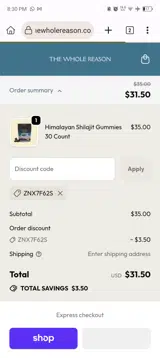 The Whole Reason coupon verification screenshot