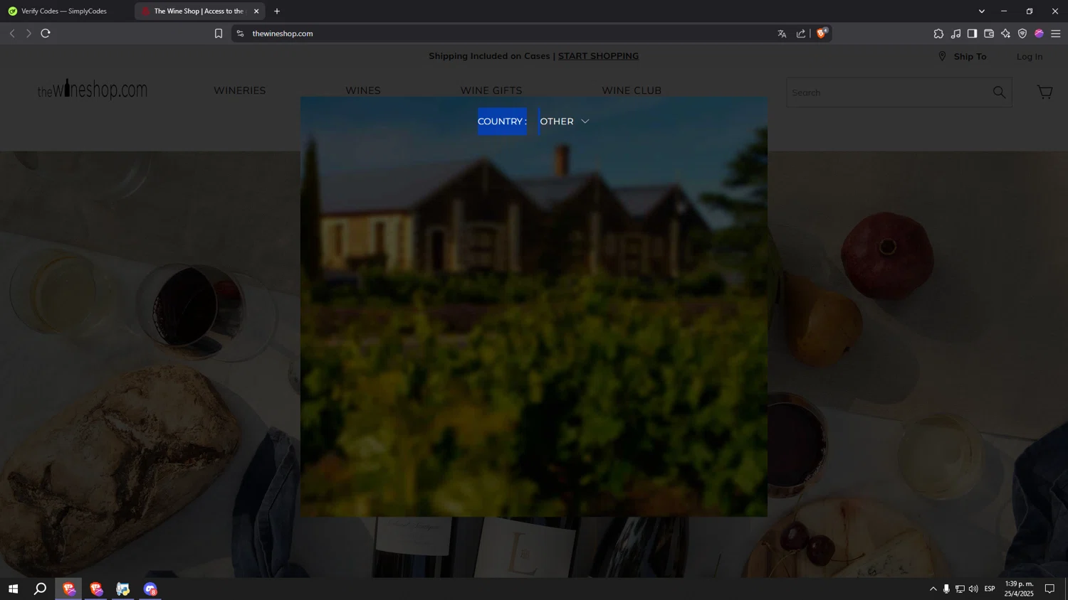 The Wine Shop promo code screenshot showing code WINESHOP20 applied at The Wine Shop checkout page. Uploaded by SimplyCodes community member kkkkkkkkkkkkkkkkkkkk on Apr 25, 2025