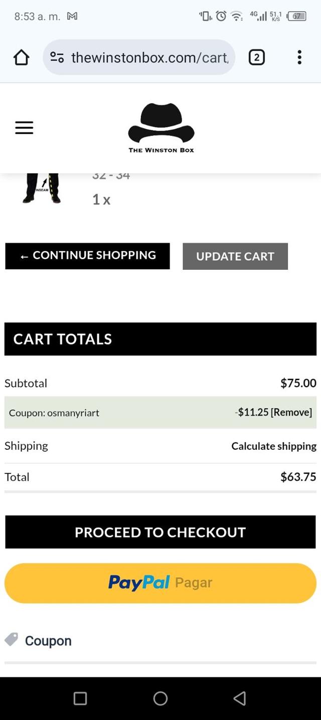 The Winston Box checkout page showing The Winston Box coupon code box | Screenshot taken by SimplyCodes community member on Sep 7, 2025