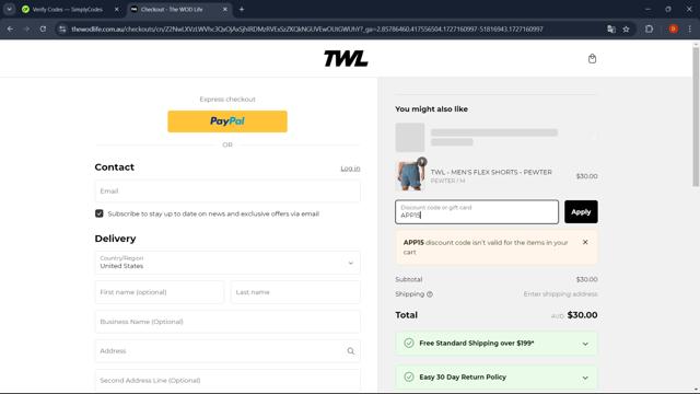TWL checkout page showing TWL discount code box | Screenshot taken by SimplyCodes community member on Sep 24, 2024