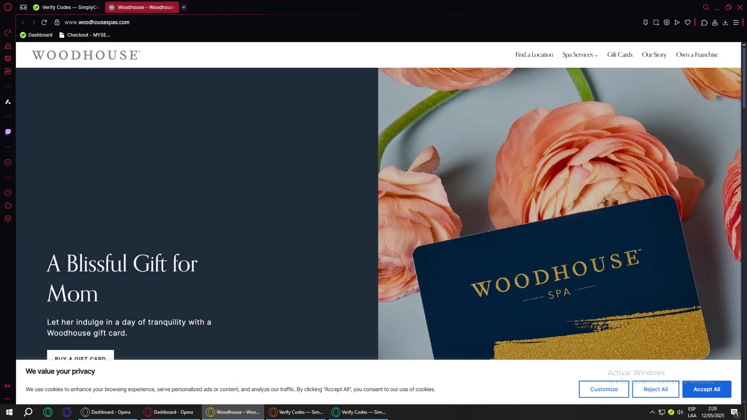 The Woodhouse Day Spa checkout page showing The Woodhouse Day Spa promo code box | Screenshot taken by SimplyCodes community member on May 12, 2025