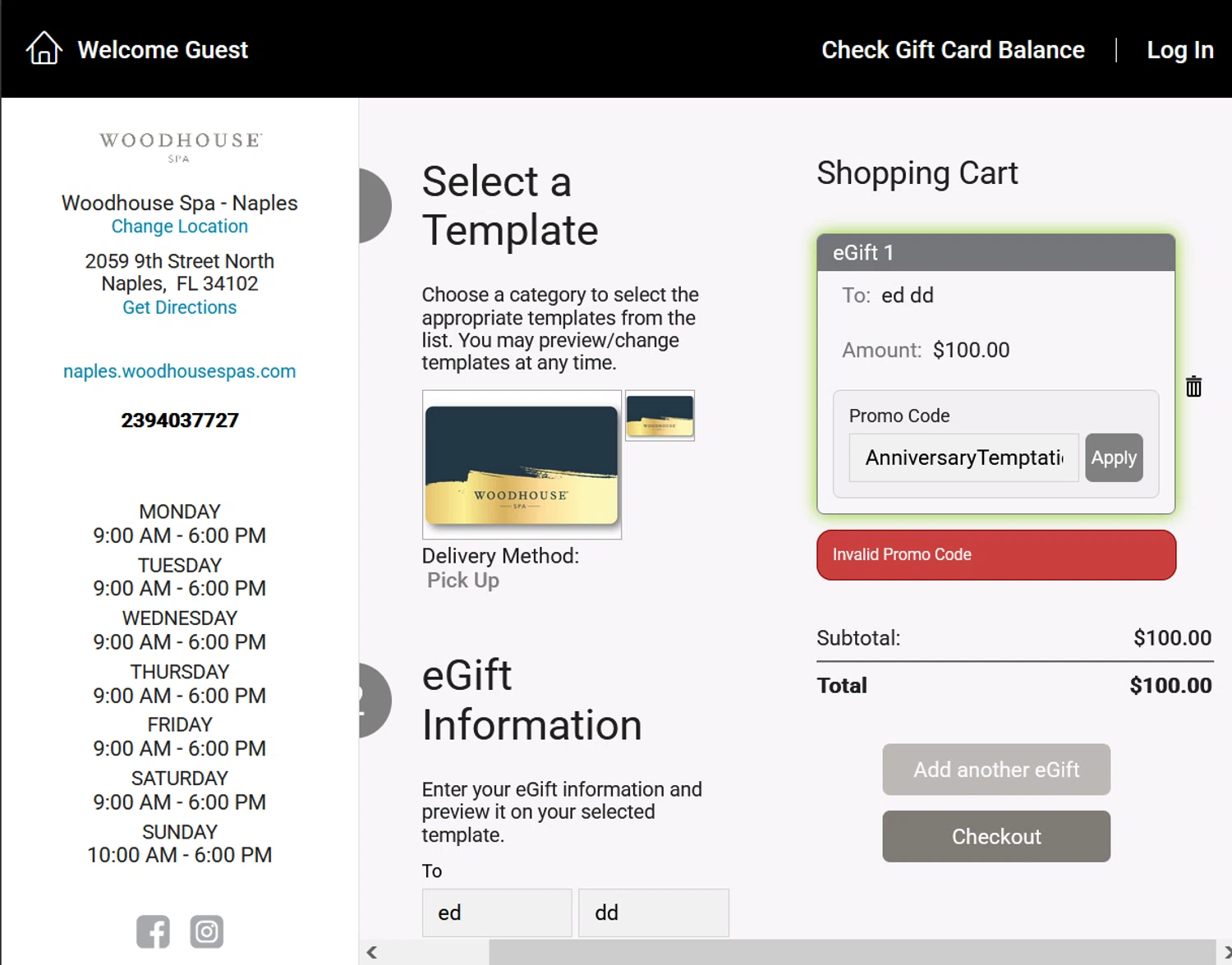 The Woodhouse Day Spa promo code screenshot showing code AnniversaryTemptation applied at The Woodhouse Day Spa checkout page. Uploaded by SimplyCodes community member ValiantLion5897 on Aug 1, 2025