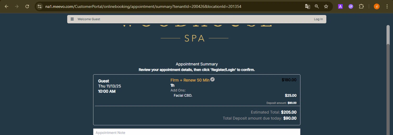 The Woodhouse Day Spa promo code screenshot showing code Friendsgiving! applied at The Woodhouse Day Spa checkout page. Uploaded by SimplyCodes community member PennyAdmiral6960 on Nov 11, 2025