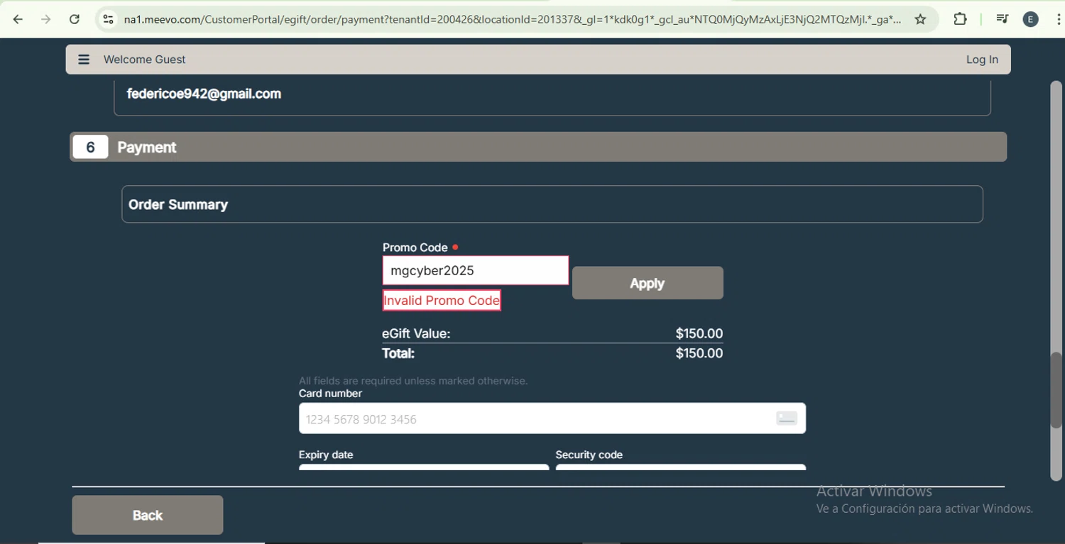The Woodhouse Day Spa promo code screenshot showing code mgcyber2025 applied at The Woodhouse Day Spa checkout page. Uploaded by SimplyCodes community member SilverKnight4465 on Dec 1, 2025