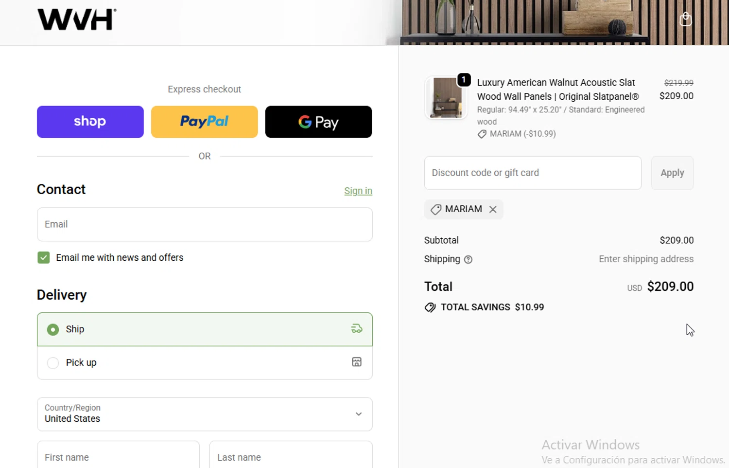 The Wood Veneer Hub promo code screenshot showing code MARIAM applied at The Wood Veneer Hub checkout page. Uploaded by SimplyCodes community member danyx_gx on Dec 31, 2025