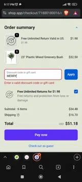 The Wreath Shop coupon verification screenshot
