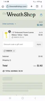 The Wreath Shop coupon verification screenshot