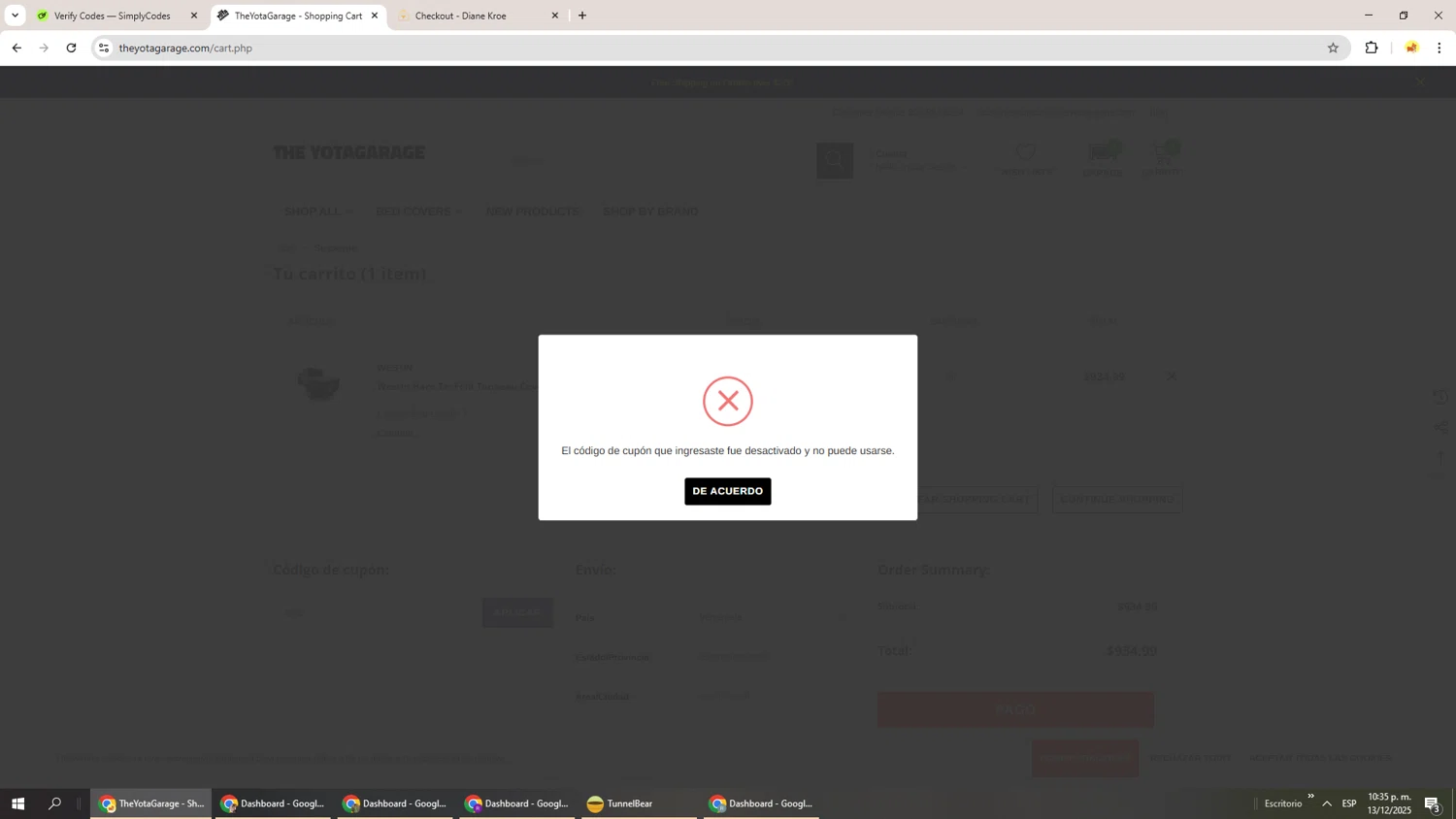 TheYotaGarage promo code screenshot showing code Bf25 applied at TheYotaGarage checkout page. Uploaded by SimplyCodes community member Richard251 on Dec 14, 2025