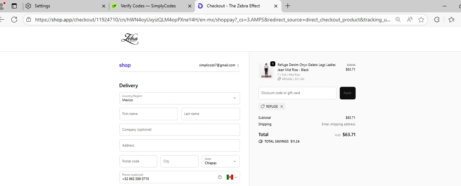 The Zebra promo code screenshot showing code REFUGE applied at The Zebra checkout page. Uploaded by SimplyCodes community member PromoPioneer5927 on Nov 2, 2025