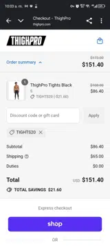 ThighPro coupon verification screenshot