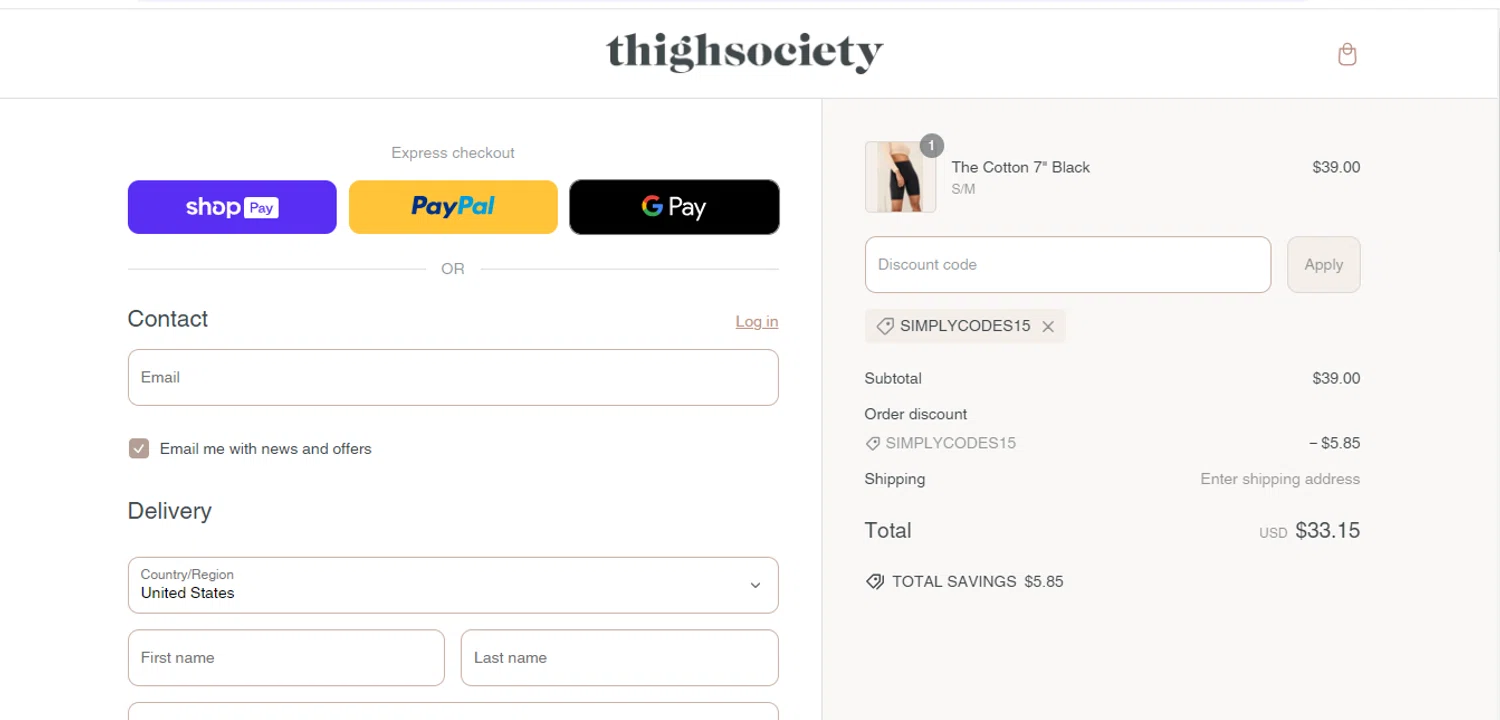 where to use Thigh Society promo code box