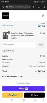 Thin15 coupon verification screenshot